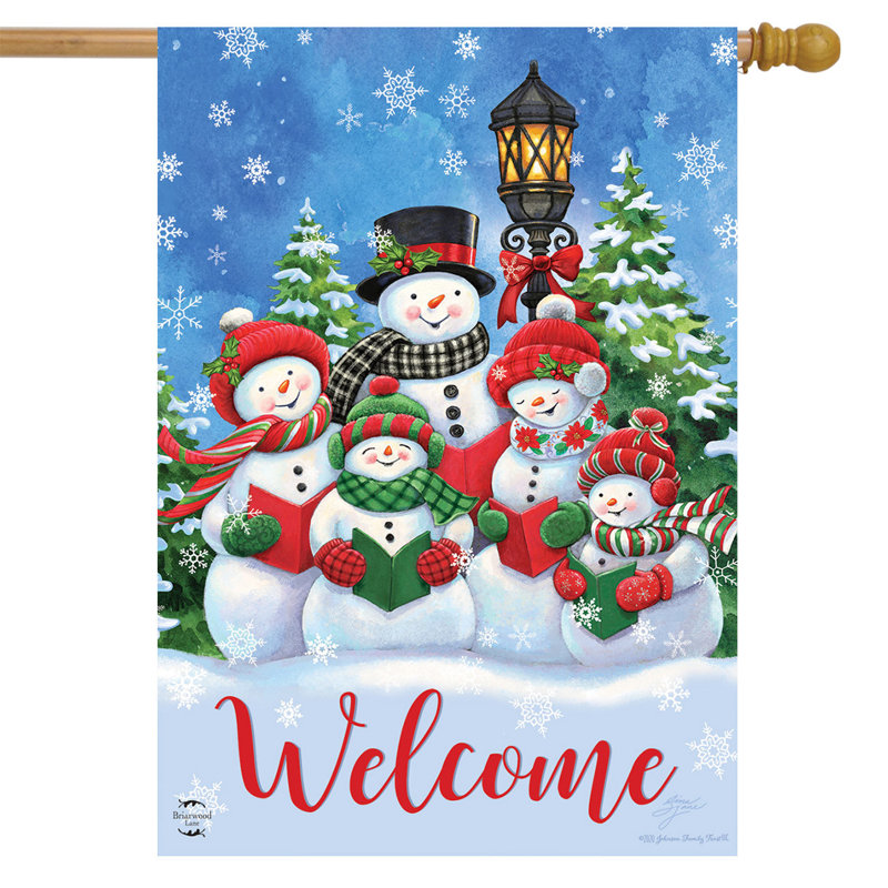 Drapeau de la maison de Noël des bonhommes de neige et chanteurs, Noël vert/rouge/blanc