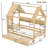Full Size Solid Wood House Platform Bed for Kids with Storage Drawers, Window and Shelves, Natural-484103443