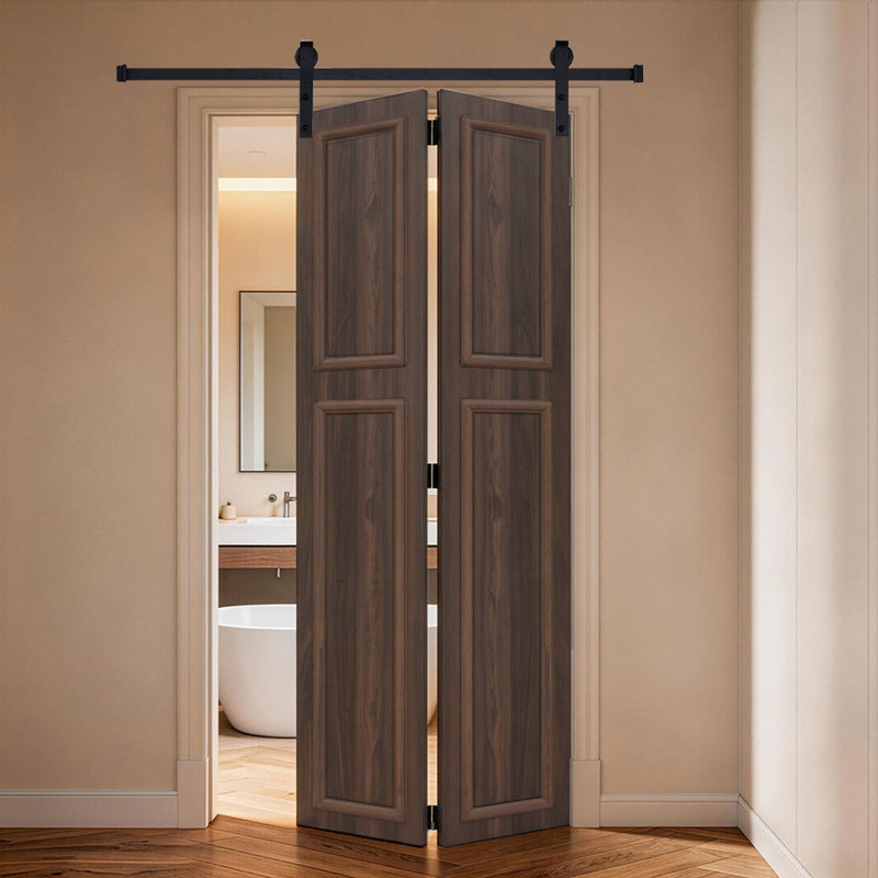 Porte pliante en panneau de fibres à densité moyenne à 2 panneaux avec quincaillerie de porte de grange, 36" X 80"