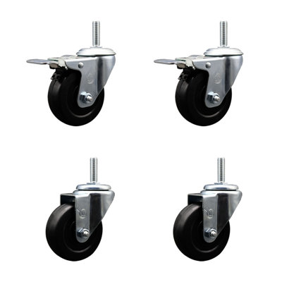 Rubber Swivel 5/8 Inch Threaded Stem Caster Set 2 Total Lock Brakes