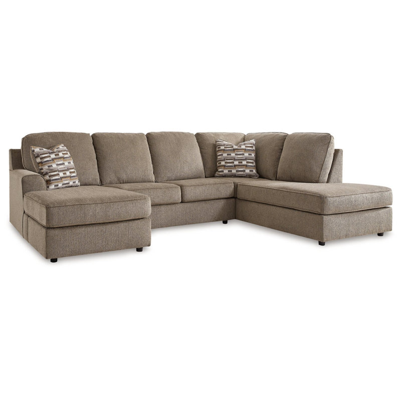 Canapé modulaire 2 pièces avec méridienne Akaycia, Polyester brun, Orienté à droite