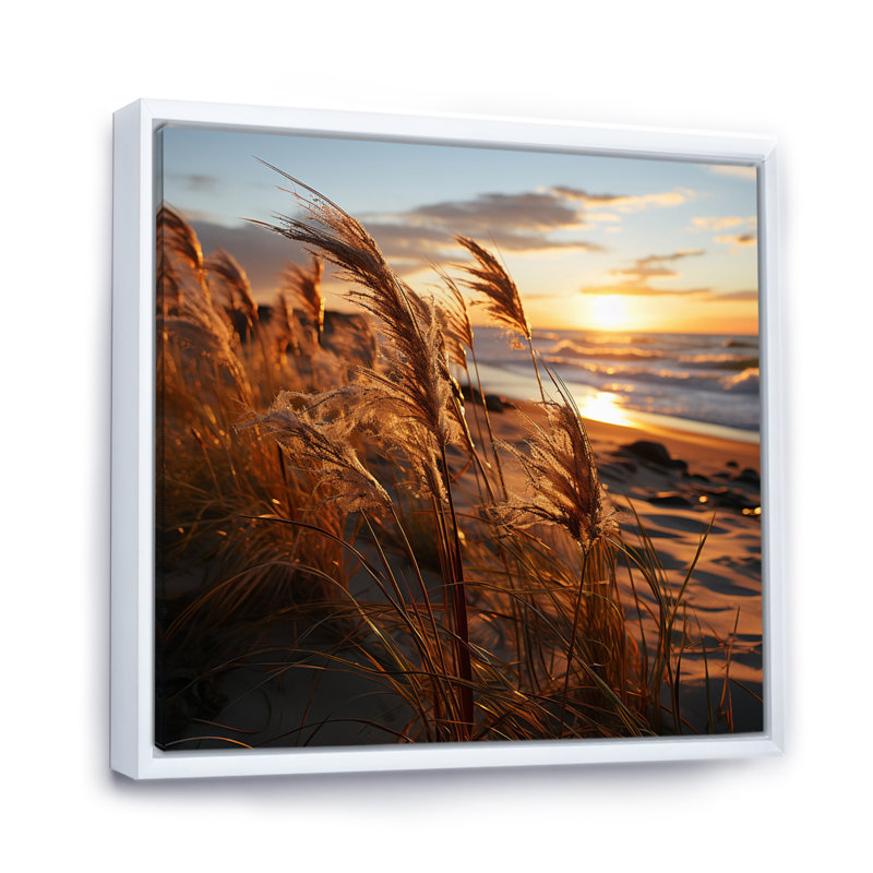 Brise de plage au lever du soleil II, Cadre flottant blanc, H 24 po x l 24 po
