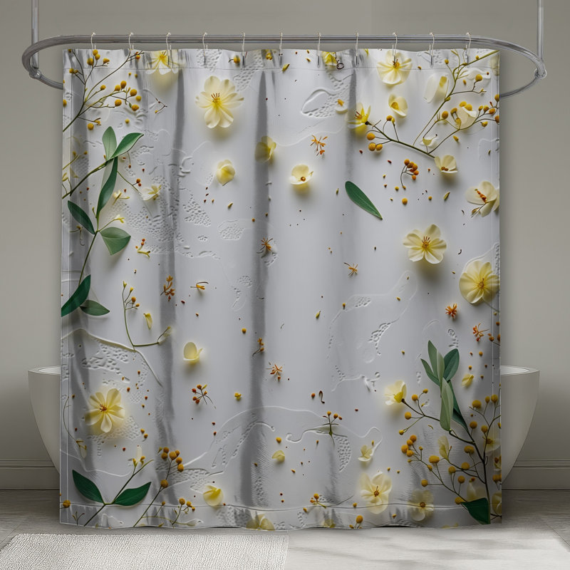 Rideau de douche floral - décor de salle de bain nature minimaliste, 70in W x 84in H