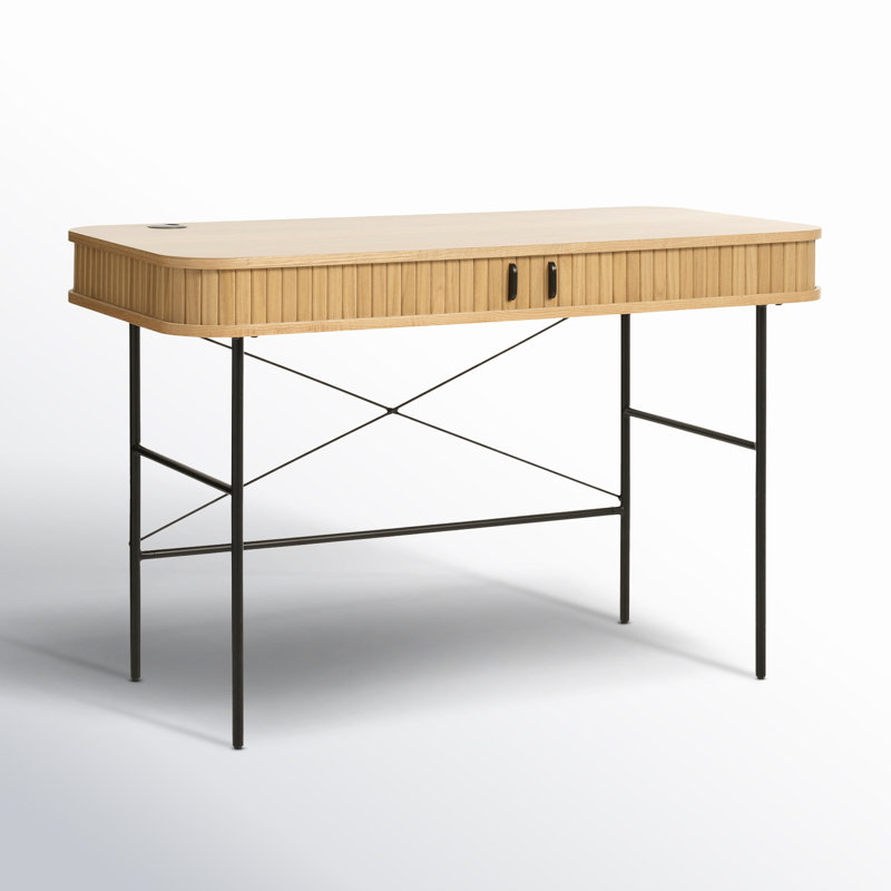 Iris Metal Base Writing Desk, Natural Oak