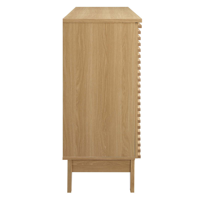 Mid-Century Slatted Oak Bar Cabinet with Integrated Wine Rack