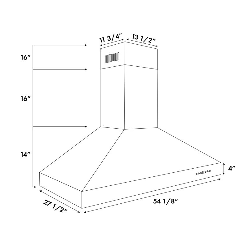 54" Professional 700 CFM Ducted Wall Mount Range Hood in Stainless Steel
