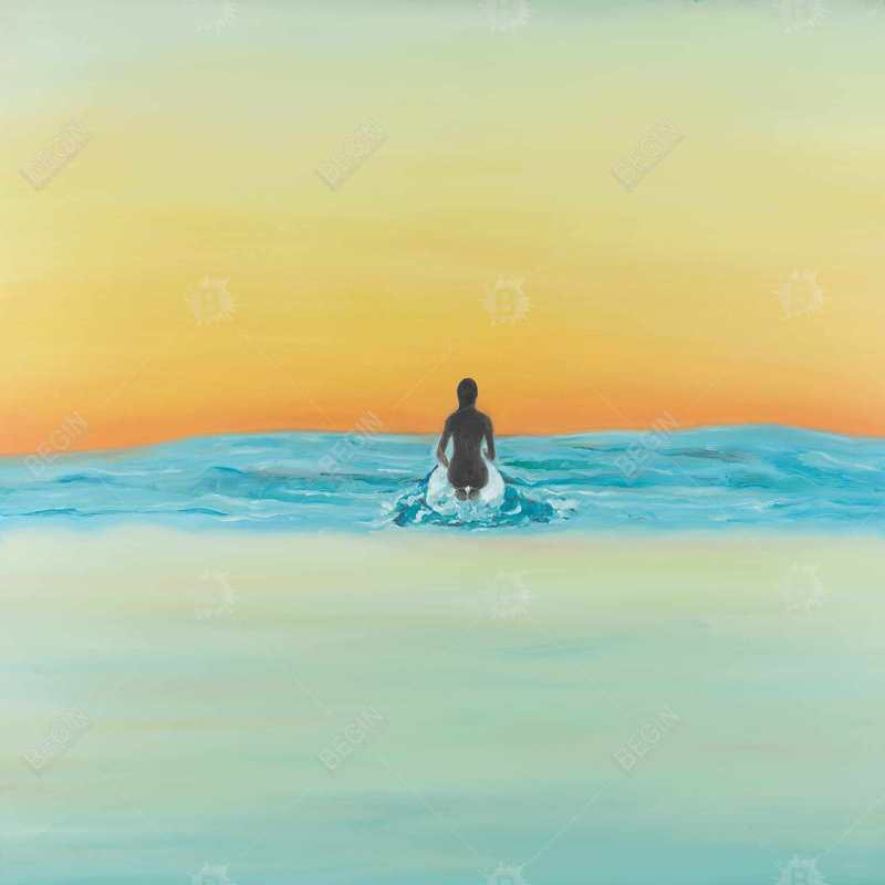 " A Surfer Swimming By Dawn "