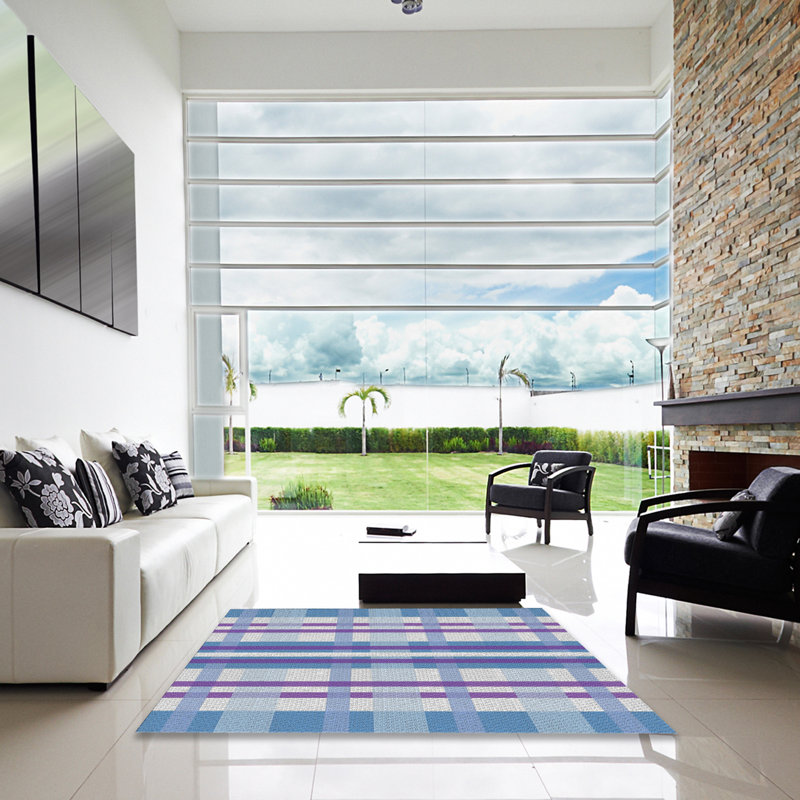 Tapis bleu/beige/mauve à motifs, Carré 4 pi