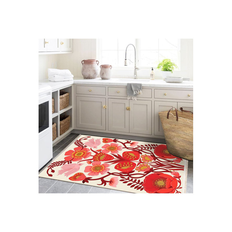Tapis lavable à la machine à motif floral rose de la collection Barcelona, Tapis de couloir 3 pi 3 po x 9 pi 10 po