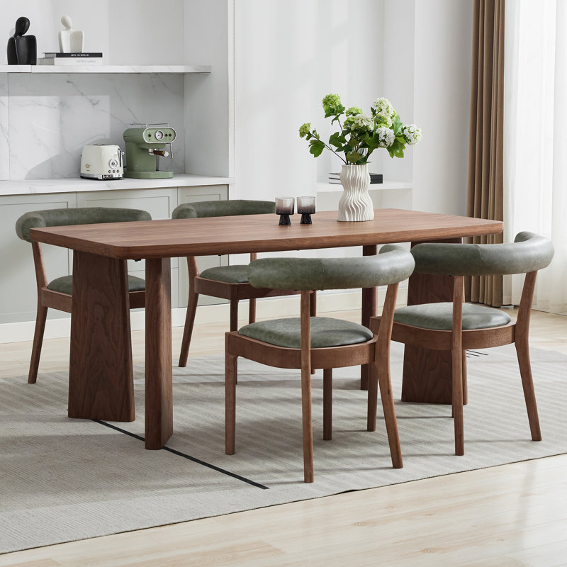 Ensemble de table à manger moderne, table de salle à manger rectangulaire et chaise de salle à manger rembourrée à dossier demi-tonneau avec structure en bois massif pour la salle à manger / cuisine