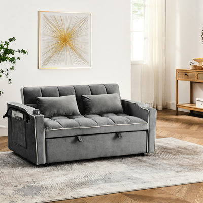 55.51 Inch Velvet Grey Foldable Bed, Adjustable Back With & Phone Stand , And /Phone Group