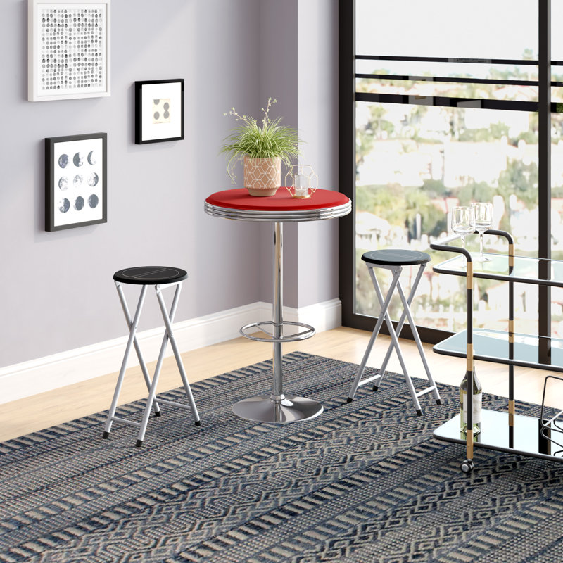 Mellette Round Glass Top Metal Base Dining Table, Red