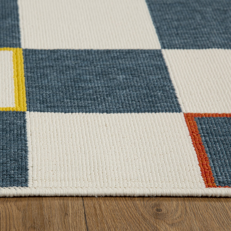 Mapa Modern Checkered Indoor/Outdoor Performance Area Rug, Rectangle 5' x 7'