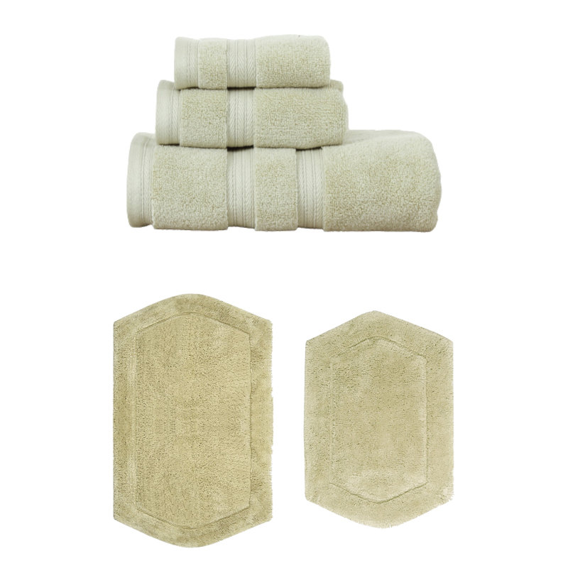 Bryd Collection 100% Soft Cotton 3 Pc Towel Set & 2 Pc Bath Rug Set, (Set of 5), Green