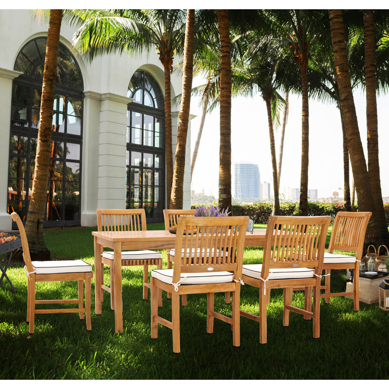 Outdoor 7 - Piece Teak Dining Set with Cushions