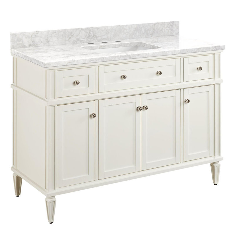 Elmdale 48" Freestanding Mahogany Single Vanity Rectangular Undermount Sink, Dark Olive Green, Carrara Marble, 8" Widespread