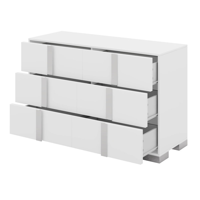 Commode moderne à 6 tiroirs, Blanc