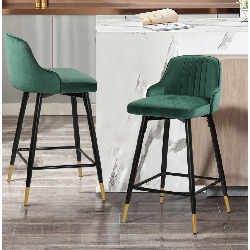 74Cm/65Cm Swivel Velvet Upholstered Counter & Bar Stool With Metal Frame , Green, Counter Stool (65cm Seat Height)