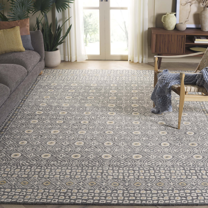 Marentic Hand Tufted Wool/Cotton Geometric Rug in Gray, Rectangle 8' x 10'