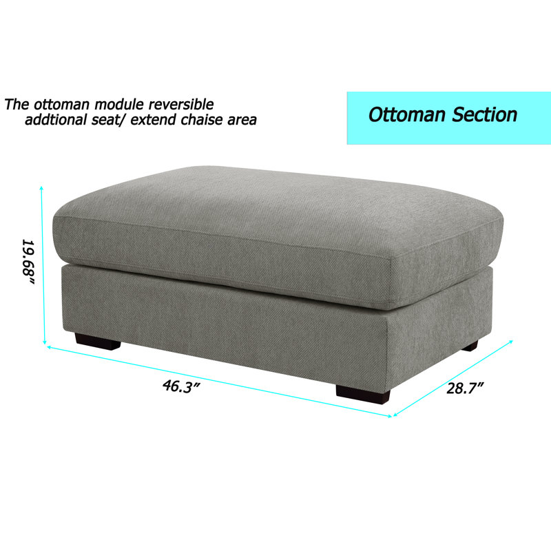 Canapé modulaire en U avec deux grands repose-pieds Chenille, Gris chenille