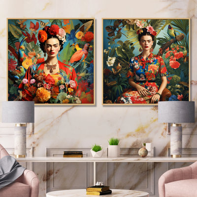 Ensemble de 2 reproductions d'art sur toile colorées Frida