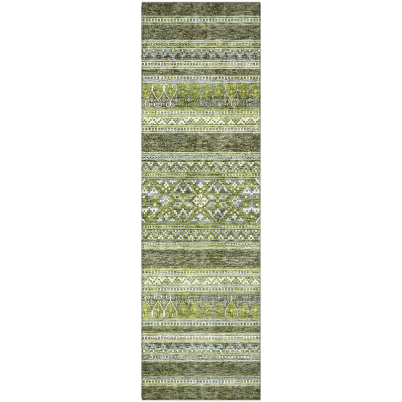 Premium Machine Washable Prisco Olive Rug, Runner 2'3" x 7'6"