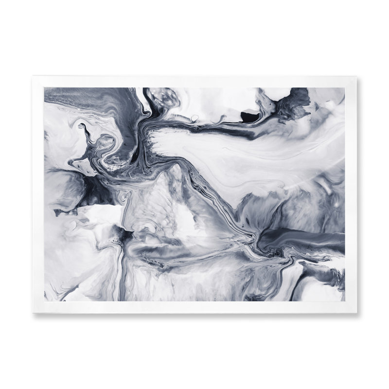 Abstrait noir et blanc - Peinture sur toile, H 12 po x l 20 po, Cadre photo blanc