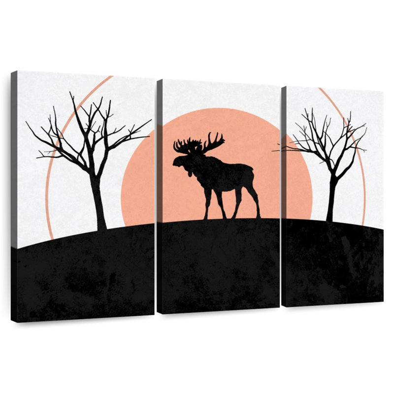Orignal brumeux et coucher de soleil, H 20 po x l 33 po