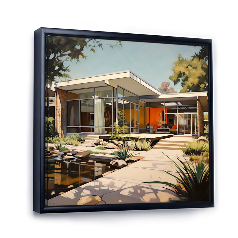 Élégance architecturale beige corail - impression, Cadre flottant noir, H 36 po x l 36 po x P 1,5 po