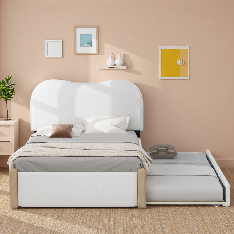 Lit plateforme tapissier avec lit gigogne, Lit simple, Blanc