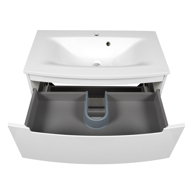 Meuble-lavabo simple avec plateau 39,3 po Kaheim, Blanc ultrabrillant