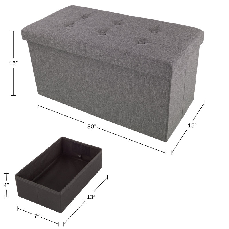 Lavish Home 30" Folding Storage Ottoman with Removable Bin, Dark Gray