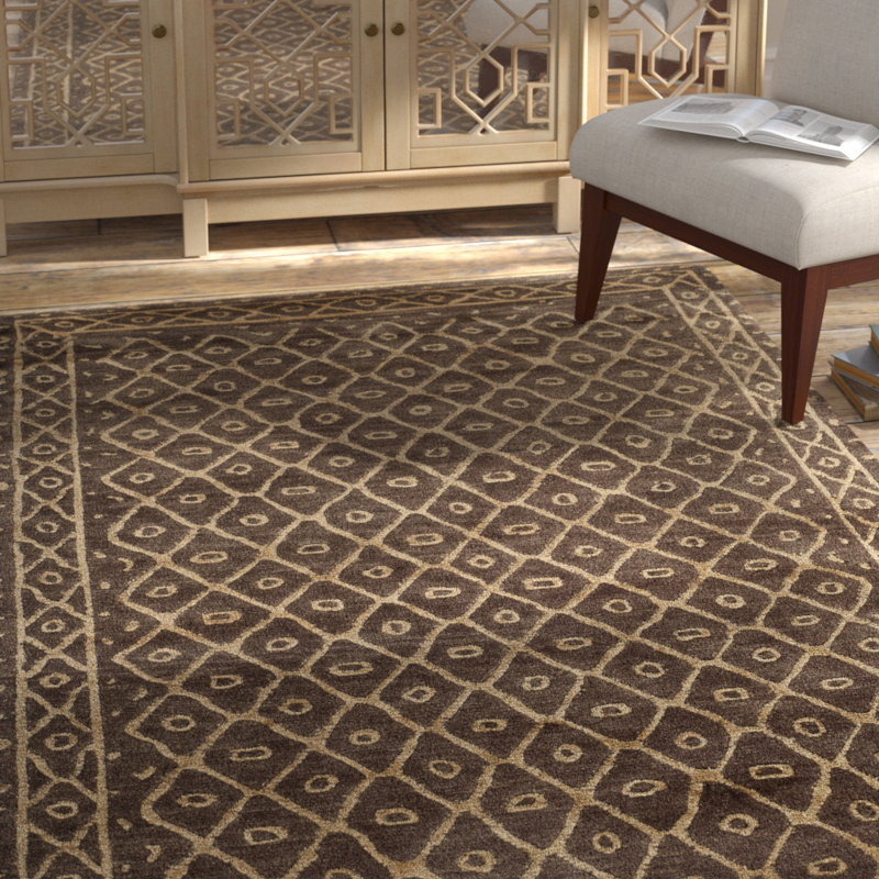 Tapis tibÃ©tain en soie et laine nouÃ© Ã  la main par Bendon, Rectangle 5 pi x 7 pi 6 po