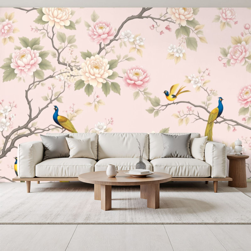 Papier peint auto-adhésif Chinoiserie Floral Vintage, L 96 po x l 69 po