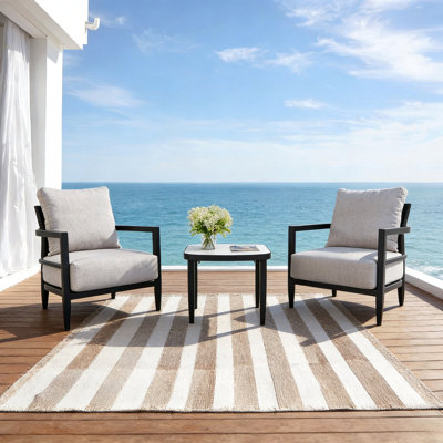 Ensemble de mobilier d'extérieur en aluminium 3 pièces, ensemble de conversation avec fauteuil club entièrement soudé, coussins Sunbrella et table d'appoint Elegance Arc 23,6 po avec plateau en pierre frittée d'inspiration marbre blanc grec