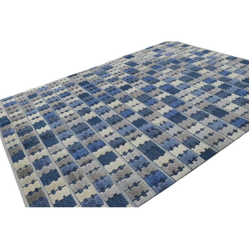 Rug & Kilim’S Scandinavian Style Rug With Blue, Gray And Cream Geometric Pattern