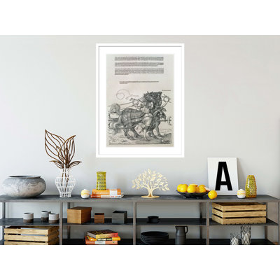 Chariot de triomphe de l'empereur Maximilien Ier d'Allemande (1459-1519): détail des attelages guidés par deux vertus: magnanimité et audace (gravure sur bois) par Albrecht Dürer - Impression Giclée encadrée