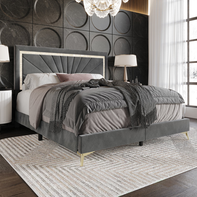 Soufian Upholstered Standard Bed, Light Gray, King
