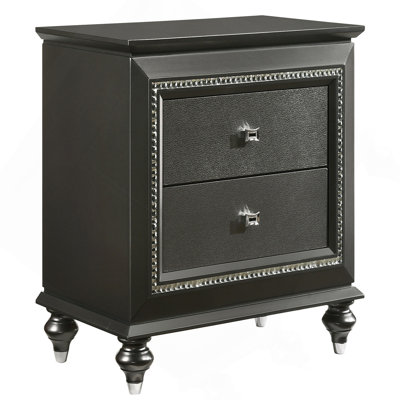 Metallic Grey Nightstand With 2 Drawers