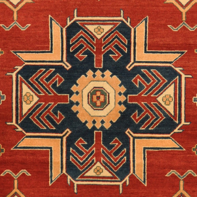 Tapis unique en laine noué à la main Kazak de 5 pi x 7 pi rouge Luevinia