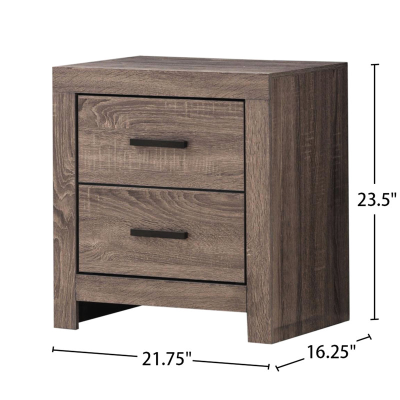 Table de chevet 2 tiroirs en chêne avec panneau de particules brun et plateau en bois d'ingénierie
