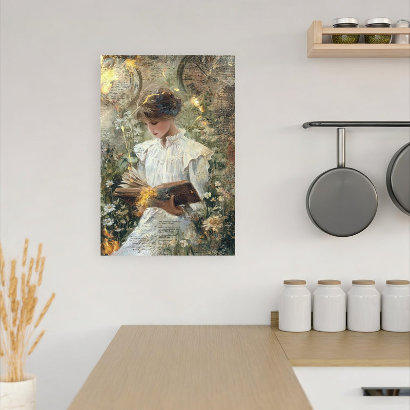 Vintage Garden Reader Classic Dreamy Elegant Flower Nature Wall Art Print 1 Piece Wrapped Canvas Wall Art