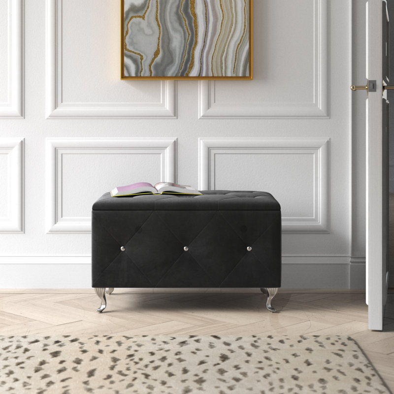 Carnes Velvet Upholstered Storage Bench, Black, 18.9" H x 42" W x 18.3" D