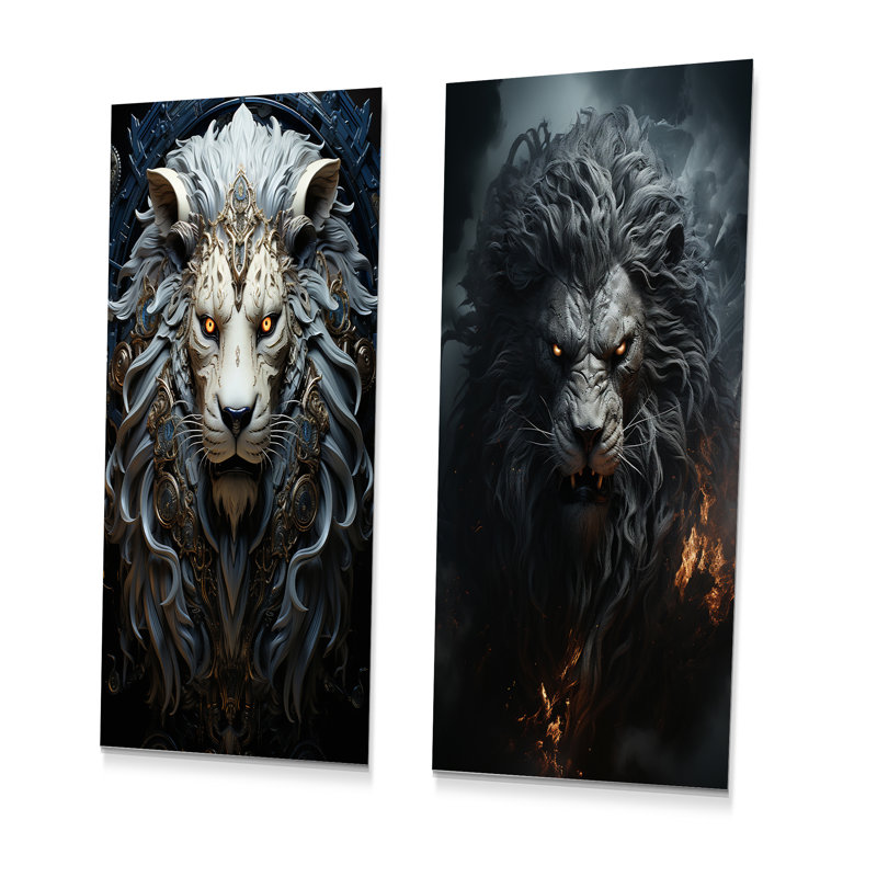 Lions Nocturnal Watch - Lion, impression d'art mural en métal, ensemble de 2, H 28 po x l 24 po