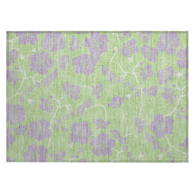 Mint Floral Synthetic Washable Rectangular Area Rug 30" x 20"