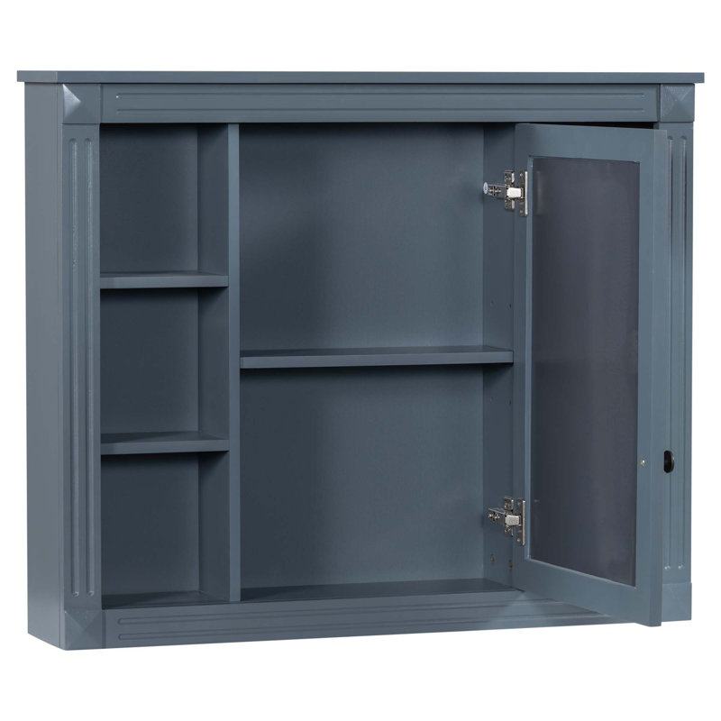 Meuble-lavabo moderne avec lavabo simple avec 2 portes, 2 tiroirs et armoire à miroir, Bleu