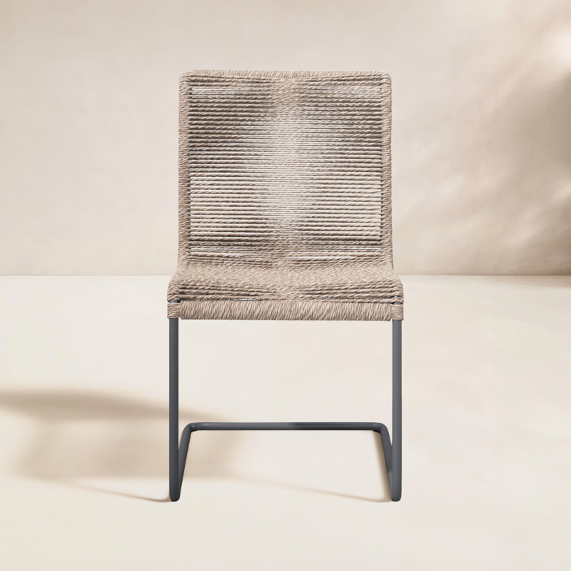 Grover Outdoor Dining Side Chair, Beige, Gunmetal