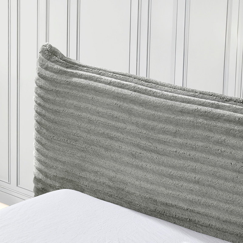 Lit tapissier avec structure en velours, lit plateforme avec tête de lit courbée décorative et structure en bois massif, aucun sommier tapissier requis