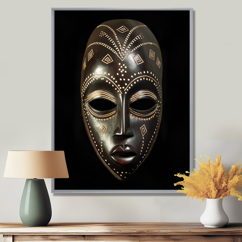 Ethnique masque africain traditionnel XX - Tribal africain grand art mural, H 44 po x l 34 po, Encadrement argenté