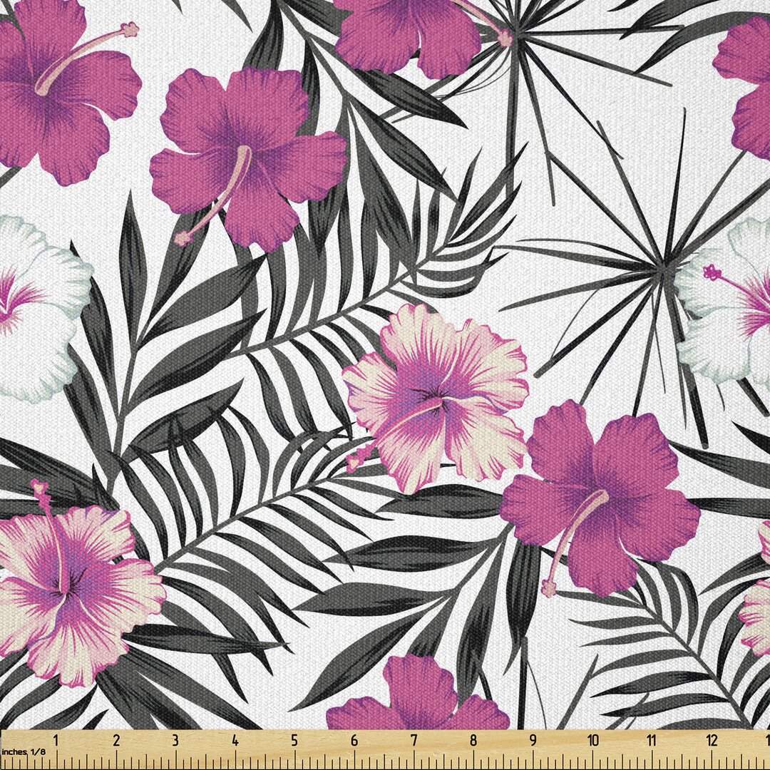 Stoff als Meterware, Blatt-Hintergrund Floral, Tropisch, Koksgraue Magenta